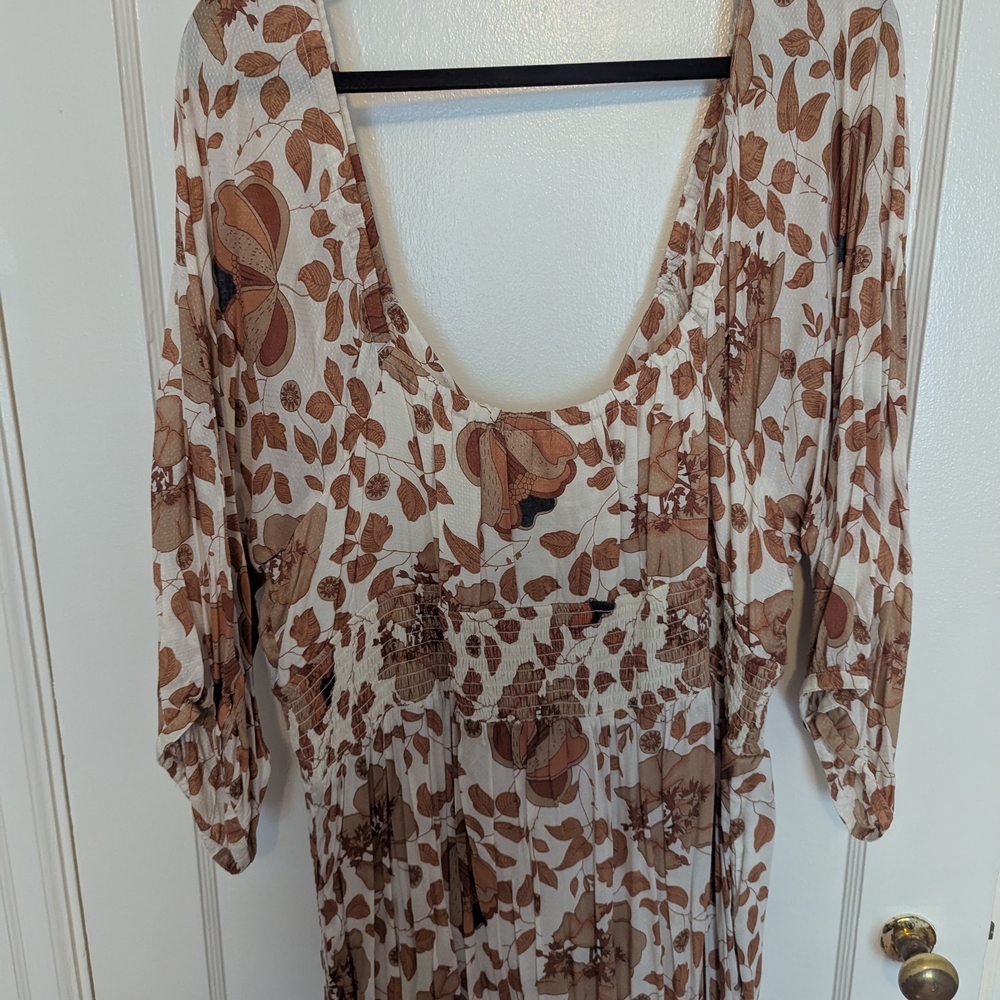 Anthropologie Cream and Brown Floral Maxi Dress - Picture 4 of 7